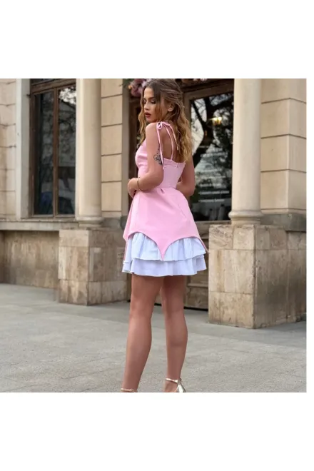 Rochie din Bistrech, din Doua Piese, cu Fusta Detasabila, Naya,Roz