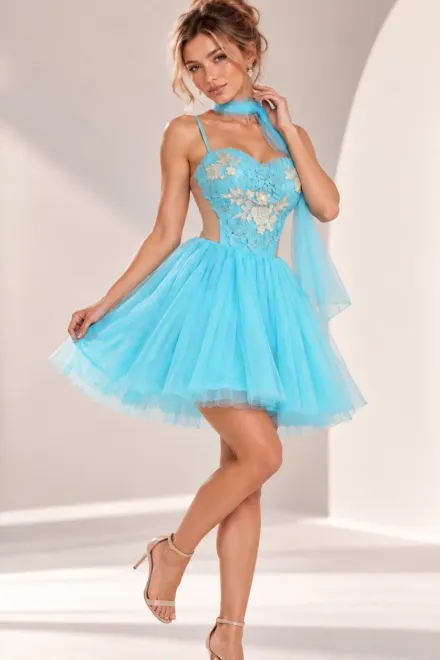 Rochie Eleganta de Dama, din Voal, Accesorizata cu Esarfa din Voal, Magente, Aqua