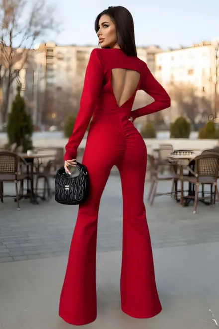 Salopeta de Dama, Evazata cu Spate Gol, din Lycra, Allure, Rosie