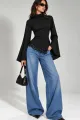 Bluza Asimetrica de Dama, din Lycra , Accesorizata cu Dantela , Meryem, Negru