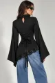 Bluza Asimetrica de Dama, din Lycra , Accesorizata cu Dantela , Meryem, Negru