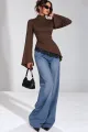 Bluza de Dama, din Lycra, Asimetrica, cu Snur Reglabil, Raven, Maro