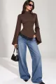 Bluza de Dama, din Lycra, Asimetrica, cu Snur Reglabil, Raven, Maro