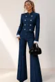 Compleu de Dama, din Blug, Jacheta si Pantalon Evazat, Vienna, Blue