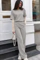 Compleu de Dama, din Bumbac, Tricou cu Maneci din Dantela si Pantalon Lung, Street, Gri
