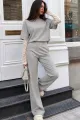 Compleu de Dama, din Bumbac, Tricou cu Maneci din Dantela si Pantalon Lung, Street, Gri