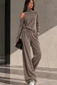 Compleu de Dama, din Catifea, Maleta cu Decupaj si Pantaloni Lejeri, Adiento, Cappucino