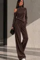 Compleu de Dama, din Doua Piese, Maleta cu si Pantaloni Lejeri din Catifea, Regyonale, Maro