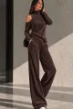 Compleu de Dama, din Doua Piese, Maleta cu si Pantaloni Lejeri din Catifea, Regyonale, Maro