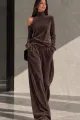 Compleu de Dama, din Doua Piese, Maleta cu si Pantaloni Lejeri din Catifea, Regyonale, Maro