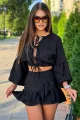 Compleu de Dama, din Doua piese, Top si Fusta din Tesatura Tip In, Maldivve, Negru