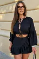 Compleu de Dama, din Doua piese, Top si Fusta din Tesatura Tip In, Maldivve, Negru