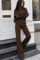 Compleu de Dama, Doua Piese, din Bumbac, Tricou cu Maneci din Dantela si Pantalon cu Cusaturi Evidentiate, Denver, Maro