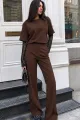 Compleu de Dama, Doua Piese, din Bumbac, Tricou cu Maneci din Dantela si Pantalon cu Cusaturi Evidentiate, Denver, Maro