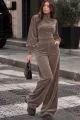 Compleu din Catifea, Bluza cu Guler Inalt și Pantaloni Lungi, Klevi, Cappuccino
