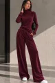 Compleu Lejer de Dama, din Catifea, Maleta si Pantaloni Lungi, Best, Burgundy