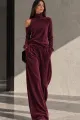 Compleu Lejer de Dama, din Catifea, Maleta si Pantaloni Lungi, Best, Burgundy