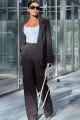 Costum de Dama, din Doua Piese, din Bistrech, Sacou si Pantalon Lejer, Capry, Maro Inchis