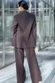 Costum de Dama, din Doua Piese, din Bistrech, Sacou si Pantalon Lejer, Capry, Maro Inchis