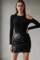 Fusta Scurta de Dama, din Paiete, cu Inchidere Fermoar, Belle, Neagra