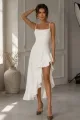 Rochie Asimetrica de Dama, din Bistrech, in Bretele Subtiri, Fyora, Ivoire