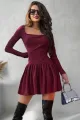 Rochie Casual din Crep, cu Maneca Lunga, si Decolteu, Primavera, Burgundy