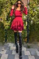 Rochie Casual din Crep, cu Maneca Lunga, si Decolteu, Primavera, Burgundy