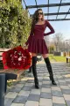 Rochie Casual din Crep, cu Maneca Lunga, si Decolteu, Primavera, Burgundy