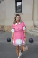 Rochie de Dama,cu Detaliu tip Portjartier, cu Poplin Alb in Contrast, Penny, Roz