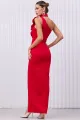 Rochie de Ocazie din Bistrech, cu Crapatura Adanca, Accesorizata cu Flori  pe Bust, Elle, Rosu