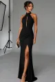 Rochie Lunga de Dama, din Lycra, Fara Maneci, Crapata pe Picior, Andalluse, Neagra