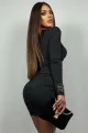 Rochie Scurta de Dama, cu Inchidere Fermoar si Maneci Lungi, din Lycra, Ellantra, Neagra