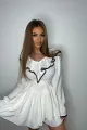 Rochie Scurta de Dama, cu Volane si Accesorizata pe Tiv cu Dantela Neagra, Vienna, Alba