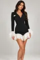 Rochie Scurta de Dama, din Bistrech , cu Fusta Voal Detasabila , Molly, Alb-Negru