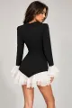 Rochie Scurta de Dama, din Bistrech , cu Fusta Voal Detasabila , Molly, Alb-Negru
