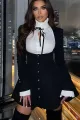Rochie Scurta de Dama, Tip Sacou, din Bistrech, cu Poplin Alb, Dylara, Neagra