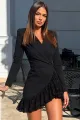 Rochie Scurta de Dama, Tip Sacou, din Bistrech, cu Volane din Dantela, Dakota, Negru