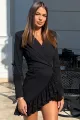 Rochie Scurta de Dama, Tip Sacou, din Bistrech, cu Volane din Dantela, Dakota, Negru