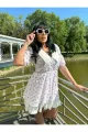 Rochie Scurta de Vara, cu Maneci Scurte, Guler si Poplin Alb, Alkalia, Model Floral