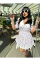 Rochie Scurta de Vara, cu Maneci Scurte, Guler si Poplin Alb, Alkalia, Model Floral