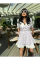 Rochie Scurta de Vara, cu Maneci Scurte, Guler si Poplin Alb, Alkalia, Model Floral