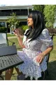 Rochie Scurta de Vara, cu Maneci Scurte, Guler si Poplin Alb, Alkalia, Model Floral