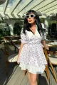 Rochie Scurta de Vara, cu Maneci Scurte, Guler si Poplin Alb, Alkalia, Model Floral