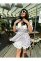 Rochie Scurta de Vara, cu Maneci Scurte, Guler si Poplin Alb, Alkalia, Model Floral