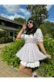 Rochie Scurta de Vara, cu Maneci Scurte, Guler si Poplin Alb, Alkalia, Model Floral