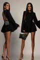 Rochie Scurta din Voal Mat, cu Fusta Pantalon si Maneci Evazate, Escape, Neagra