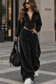 Trening de Dama,din Catifea , Doua Piese , Hanorac Tip Corset si Pantaloni Lungi , Vyvy, Negru 