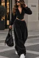 Trening de Dama,din Catifea , Doua Piese , Hanorac Tip Corset si Pantaloni Lungi , Vyvy, Negru 