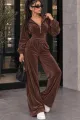 Trening de Dama, din Catifea, Hanorac cu Brau Tip Corset si Pantalon Lung, Amaretto, Maro
