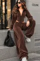 Trening de Dama, din Catifea, Hanorac Tip Corset si Pantaloni Lungi,Triffes , Maro